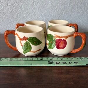 Hand Painted Apple Branch Ceramic Mug Set Farmhouse Cottagecore Tea Cups